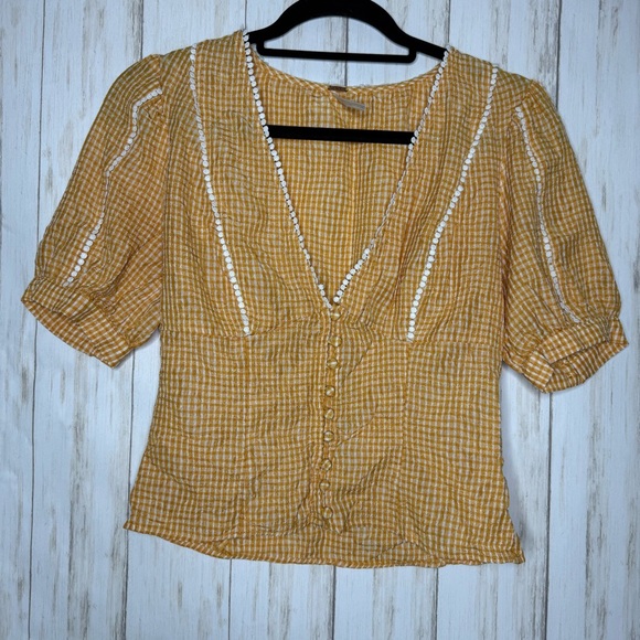 Free People Small Golden Gingham Blouse - Picture 3 of 7